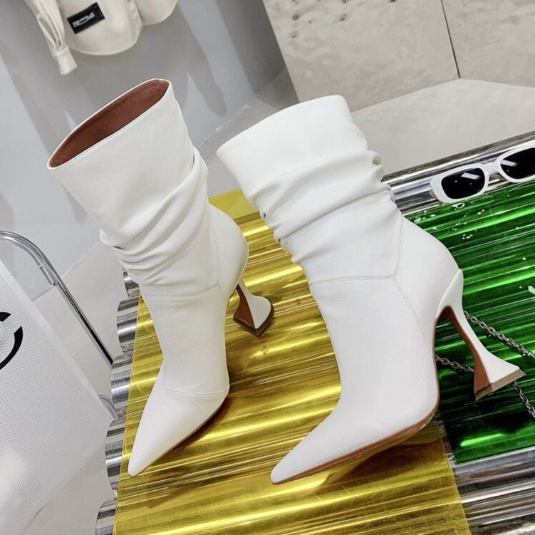 Fashion Ladies Strange High Heels Ankle Boots Pleated Pointed Toe - LiveTrendsX