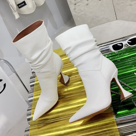 Fashion Ladies Strange High Heels Ankle Boots Pleated Pointed Toe - LiveTrendsX