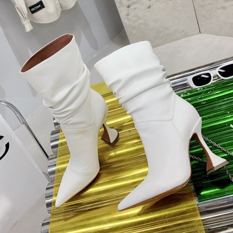 Fashion Ladies Strange High Heels Ankle Boots Pleated Pointed Toe - LiveTrendsX