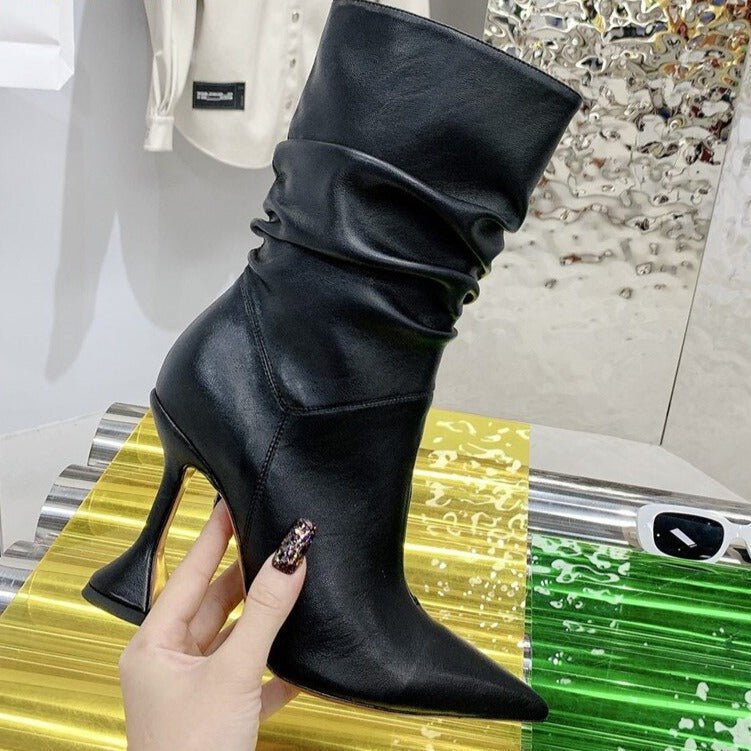 Fashion Ladies Strange High Heels Ankle Boots Pleated Pointed Toe - LiveTrendsX