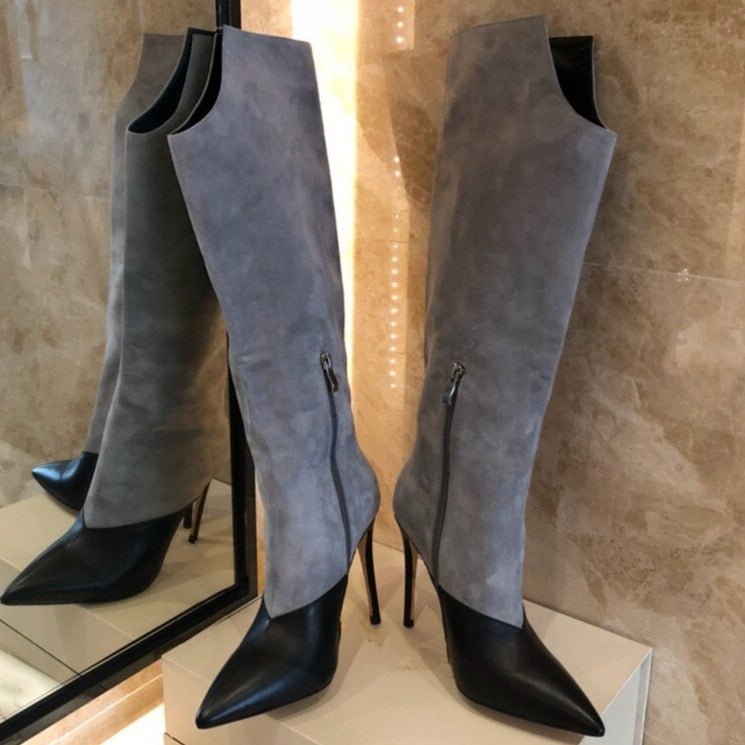 Fashion Suede Leather Patchwork Woman Over The Knee Boots - LiveTrendsX
