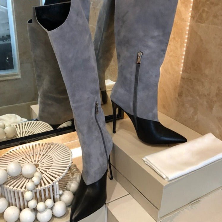 Fashion Suede Leather Patchwork Woman Over The Knee Boots - LiveTrendsX