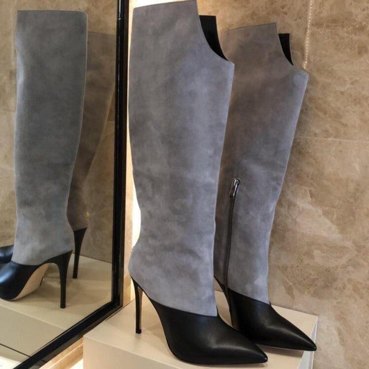 Fashion Suede Leather Patchwork Woman Over The Knee Boots - LiveTrendsX