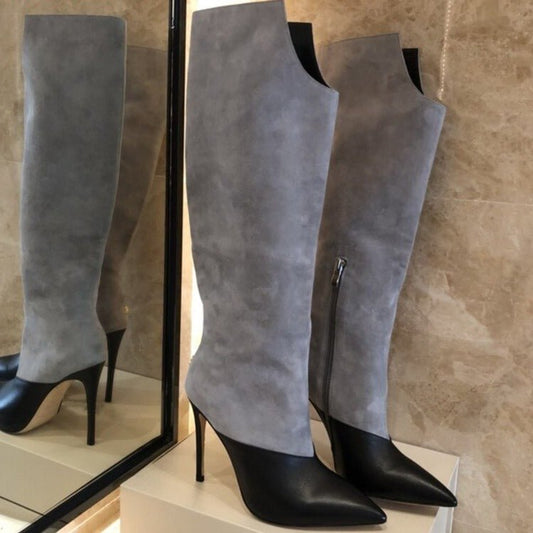 Fashion Suede Leather Patchwork Woman Over The Knee Boots - LiveTrendsX