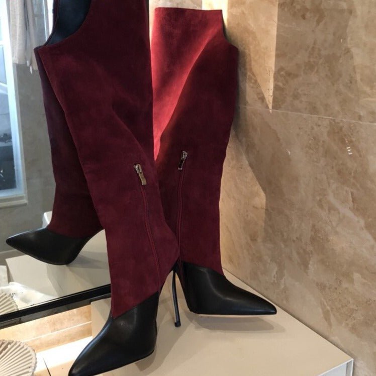 Fashion Suede Leather Patchwork Woman Over The Knee Boots - LiveTrendsX