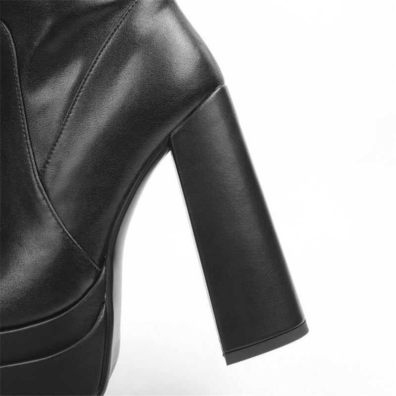 Female Double Layer Platform Square Toe Big Size Boots - LiveTrendsX