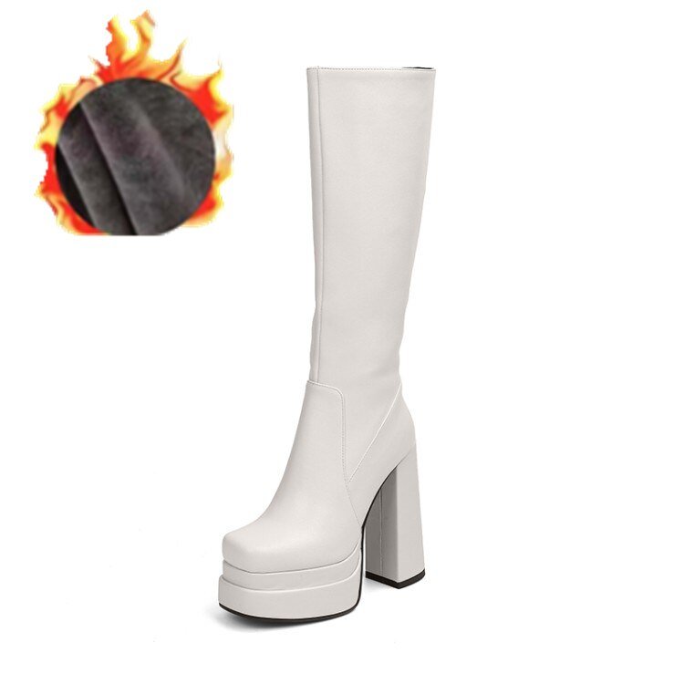 Female Double Layer Platform Square Toe Big Size Boots - LiveTrendsX