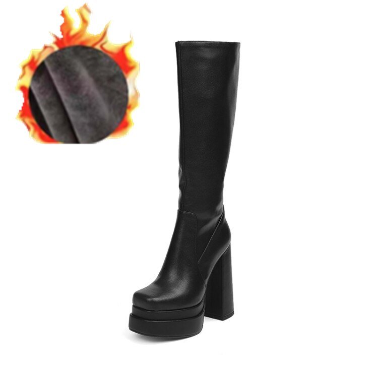 Female Double Layer Platform Square Toe Big Size Boots - LiveTrendsX