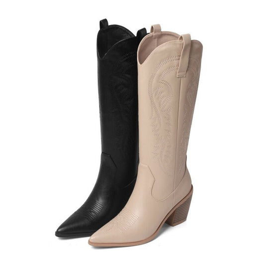 Femme Shoes Embroidery Low Heel Knight Boots - LiveTrendsX