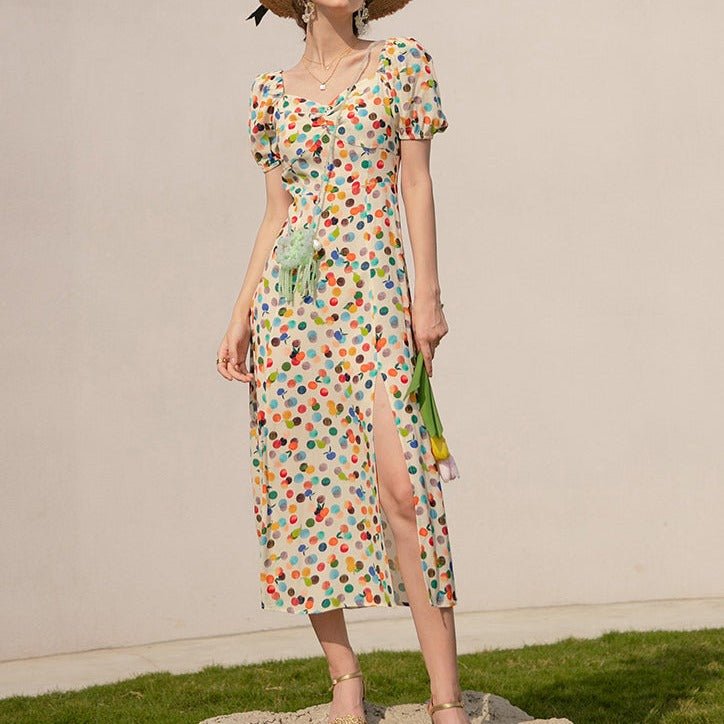 Floral halter waist party dress square neck sweet dress - LiveTrendsX