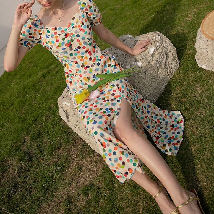 Floral halter waist party dress square neck sweet dress - LiveTrendsX