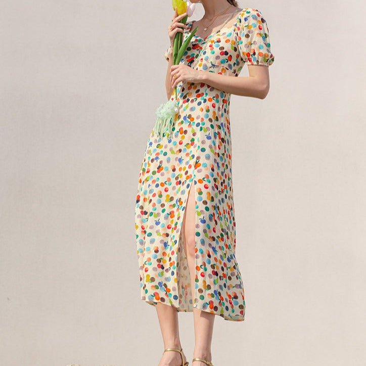 Floral halter waist party dress square neck sweet dress - LiveTrendsX