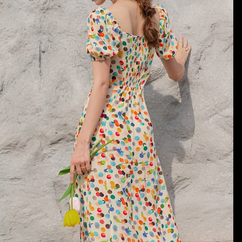 Floral halter waist party dress square neck sweet dress - LiveTrendsX