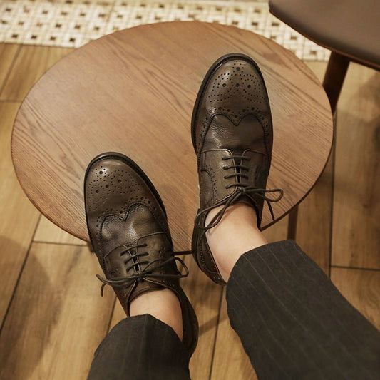 Genuine leather retro breathable all - match round toe men's shoes - LiveTrendsX