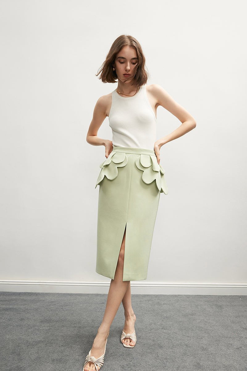 Green Flower Waist Classic Micro - Pack Hip Pencil Skirt - LiveTrendsX