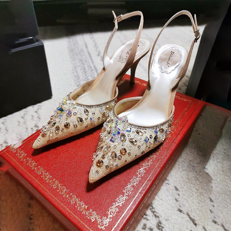 High - heeled mesh bridesmaid pointed toe wedding shoes - LiveTrendsX