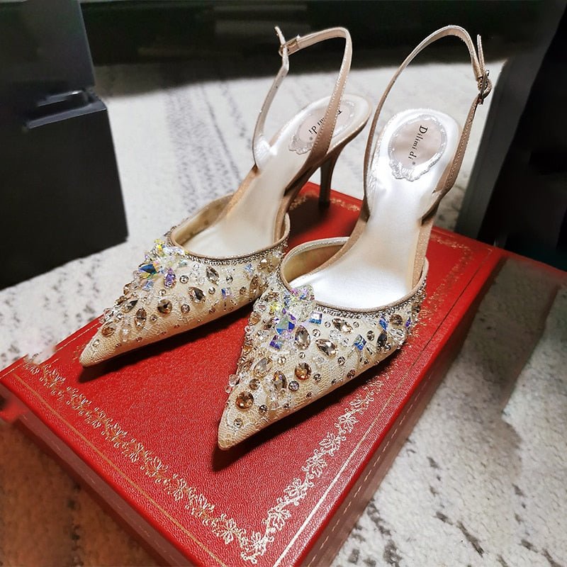 High - heeled mesh bridesmaid pointed toe wedding shoes - LiveTrendsX