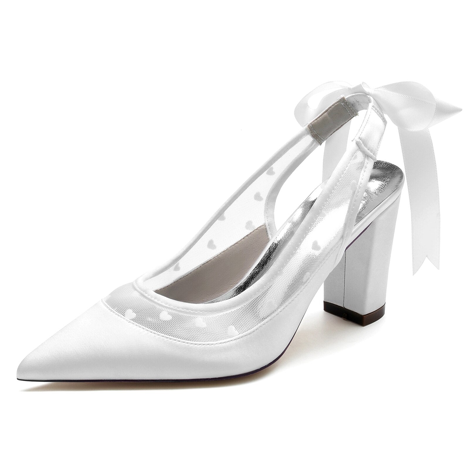 High Heels Lace Splice Satin Slingback Dress Shoes - LiveTrendsX