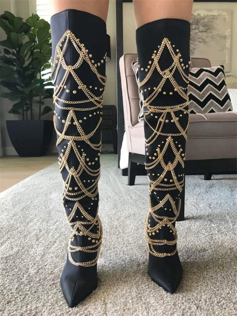 High Heels Women's Pointed Toe Over Knee Boots Party Shoes - LiveTrendsX