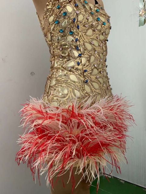 High Neck Feathers Short Prom Luxury Mini Dresses - LiveTrendsX