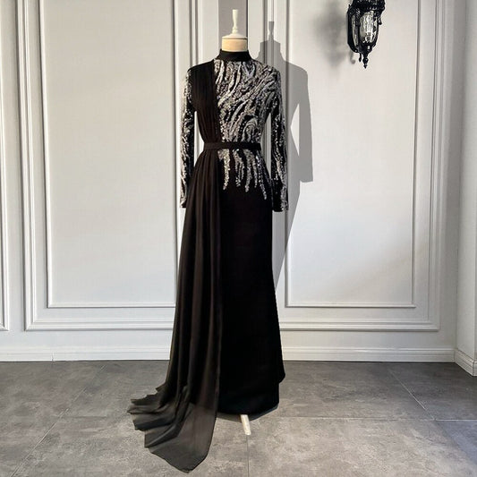 High Neck Luxury Beaded Crystals Women Formal Party Gowns - LiveTrendsX