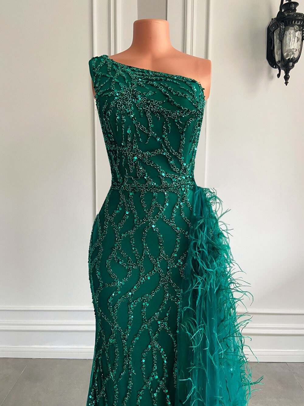 High Slit Green Tulle Beaded Dubai Women Party Formal Gowns - LiveTrendsX