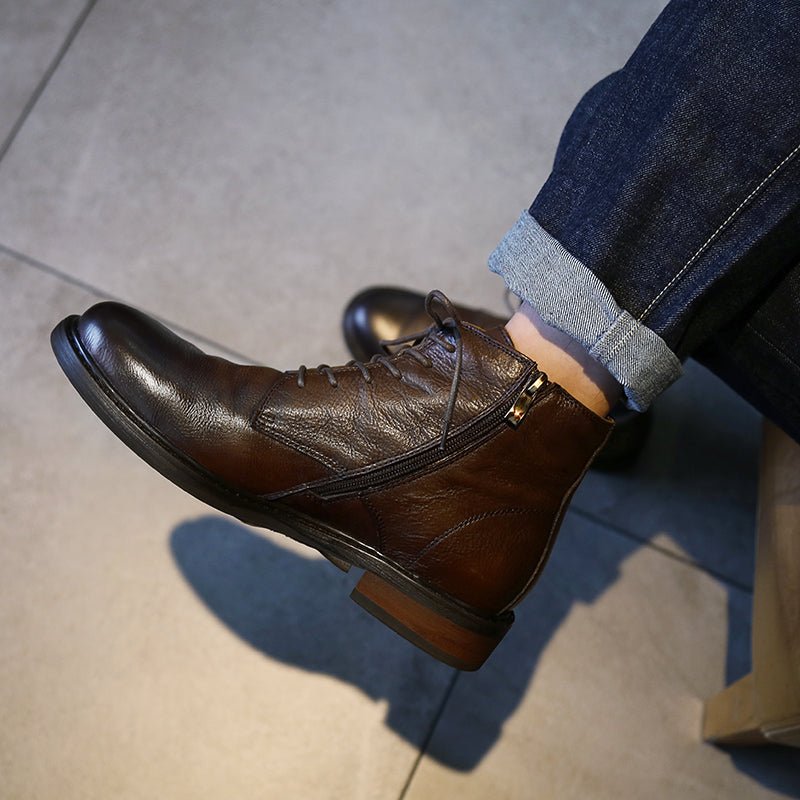 high - top leather shoes thick - soled comfortable martin boots - LiveTrendsX