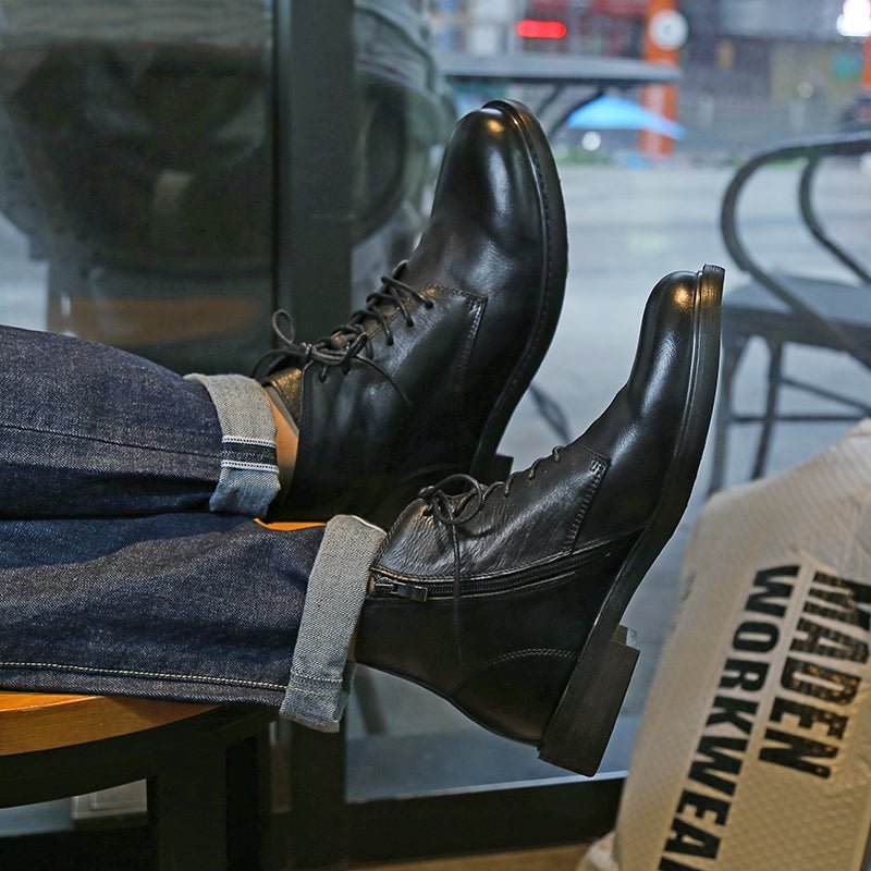 high - top leather shoes thick - soled comfortable martin boots - LiveTrendsX