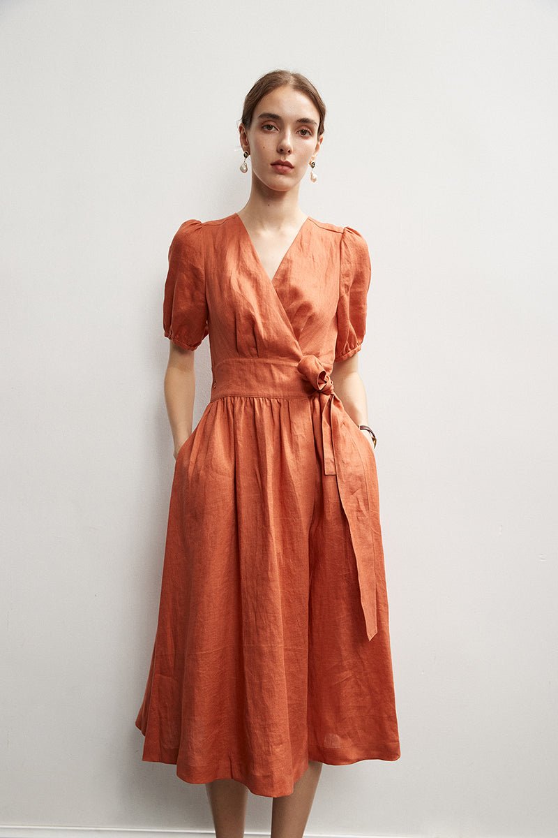 High Waist Slim Wrap High Density Linen Dress - LiveTrendsX