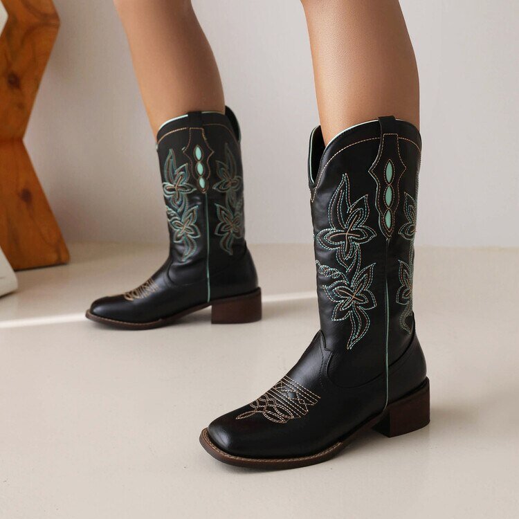 Knee High Boots For Women Square Toe Luxury Designer Shoes - LiveTrendsX