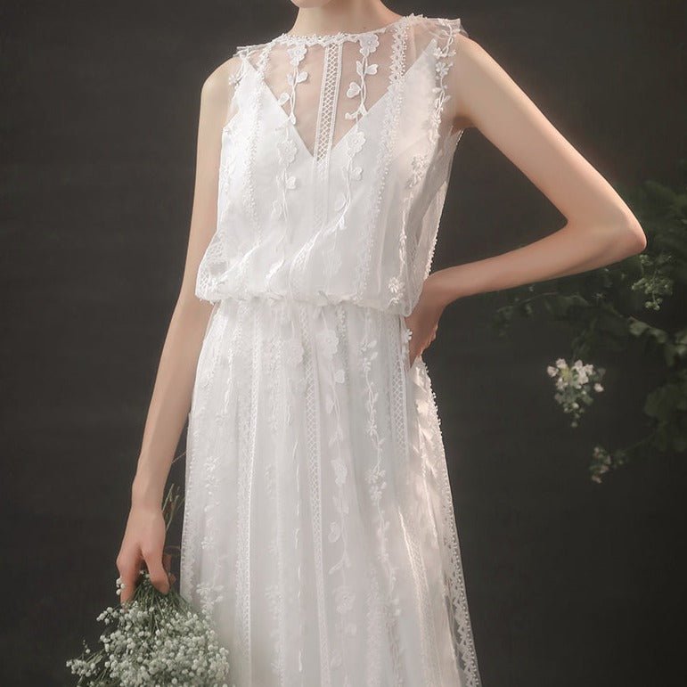 Lace Satin 2 Piece Wedding Dress - LiveTrendsX