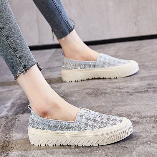 Lace Slip - on Flats Women Round Toe Crystal Mary Janes Shoes - LiveTrendsX