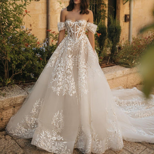 Lace Wedding Dresses for Women Off Shoulder Sweetheart - LiveTrendsX