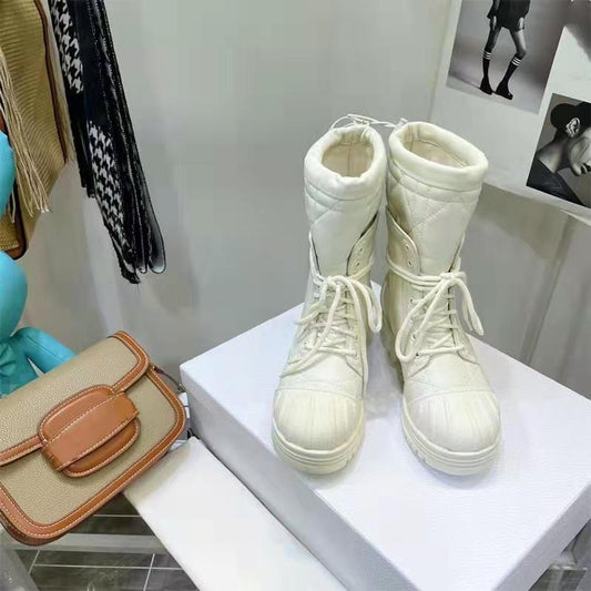 Ladies Short Boots Solid Color Platform Square Heel Women Shoes - LiveTrendsX