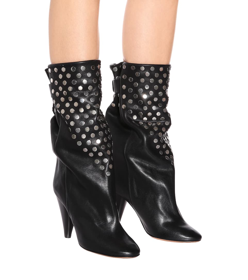 Lady Punk Metal Rivets Studs Martin Boots Black Leather Spike Heels - LiveTrendsX