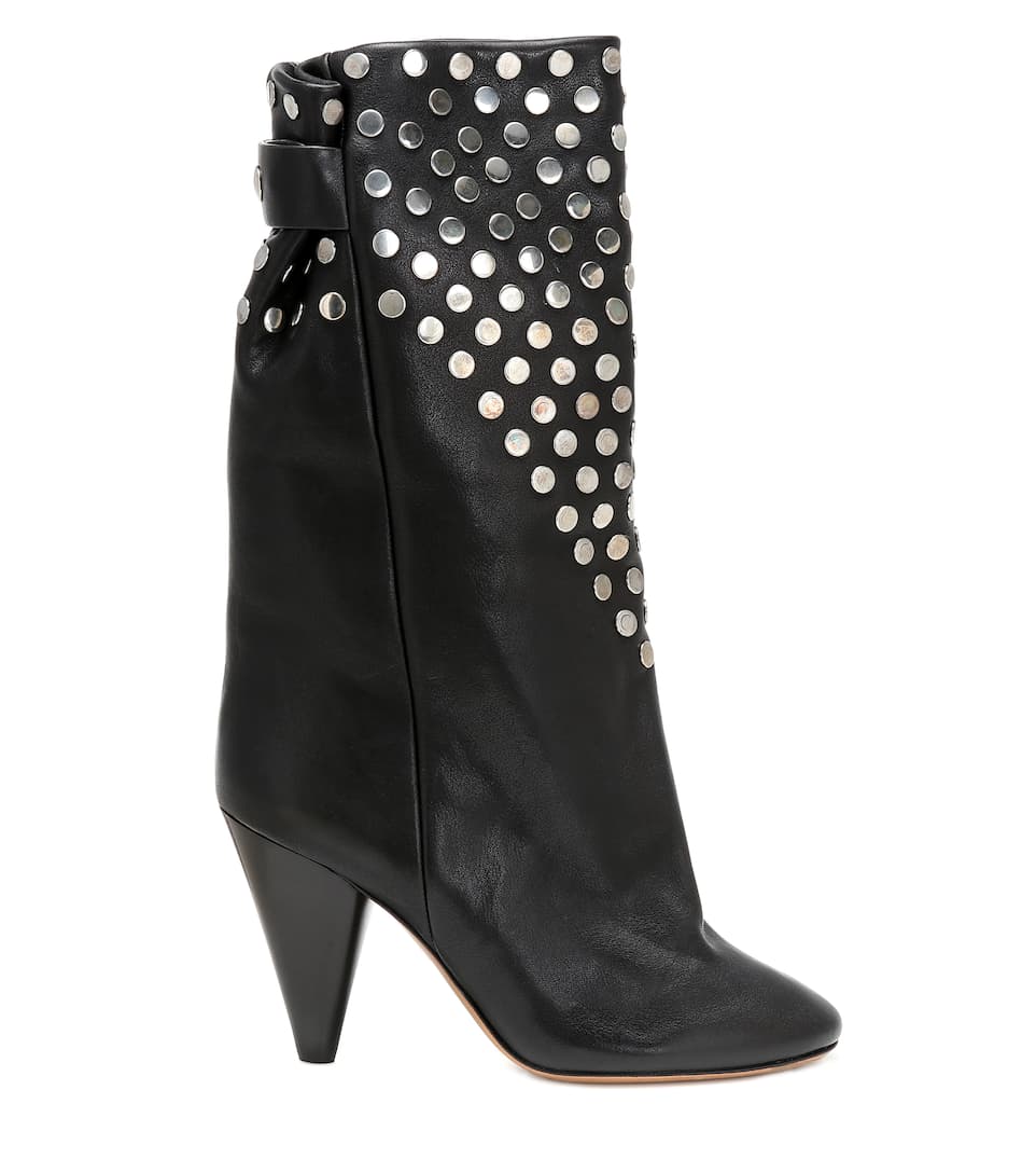 Lady Punk Metal Rivets Studs Martin Boots Black Leather Spike Heels - LiveTrendsX