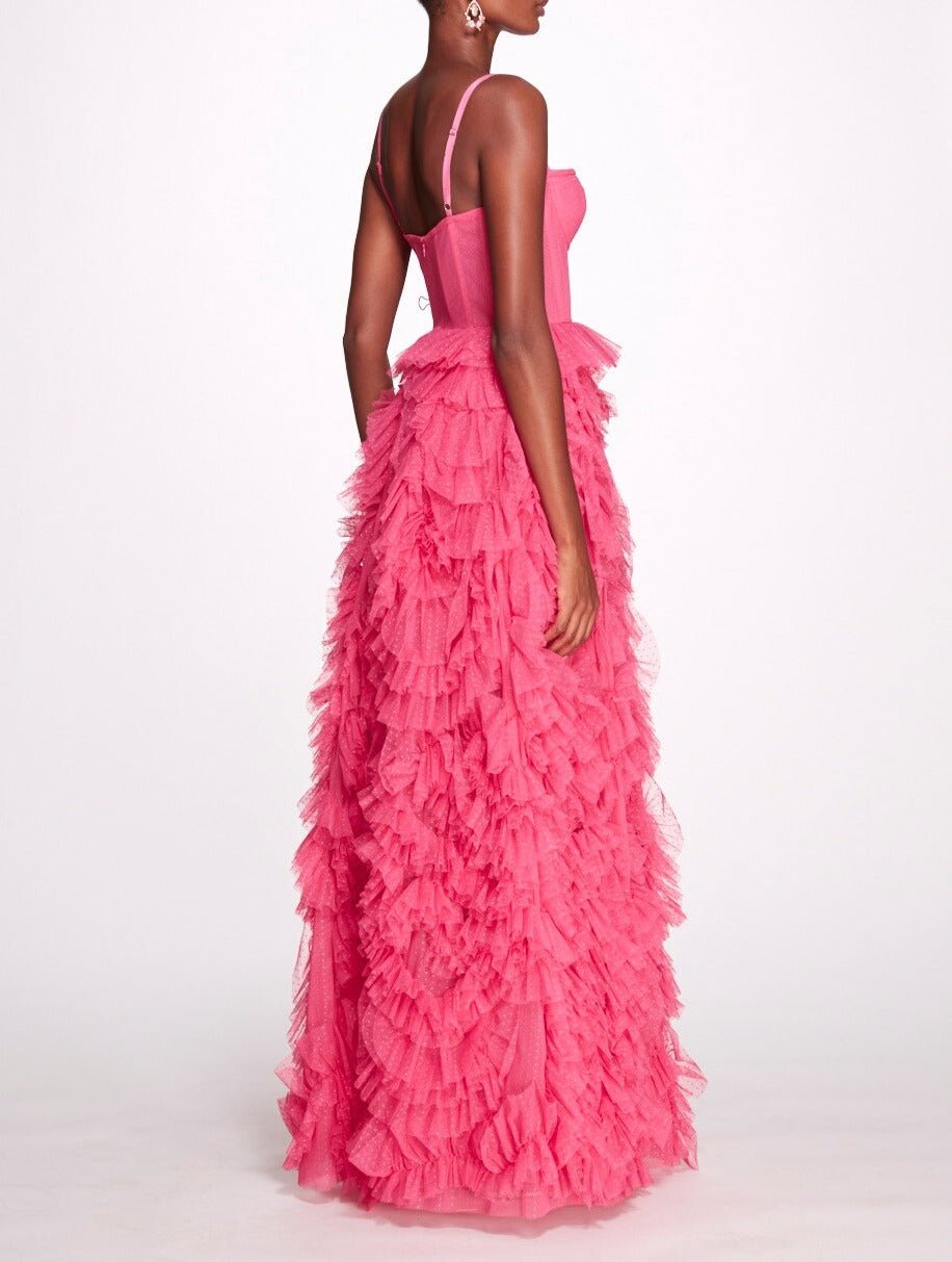 Layered Ruffles Tulle Ball Gown With Dot A - line Fluffy Prom Gown Elegant - LiveTrendsX