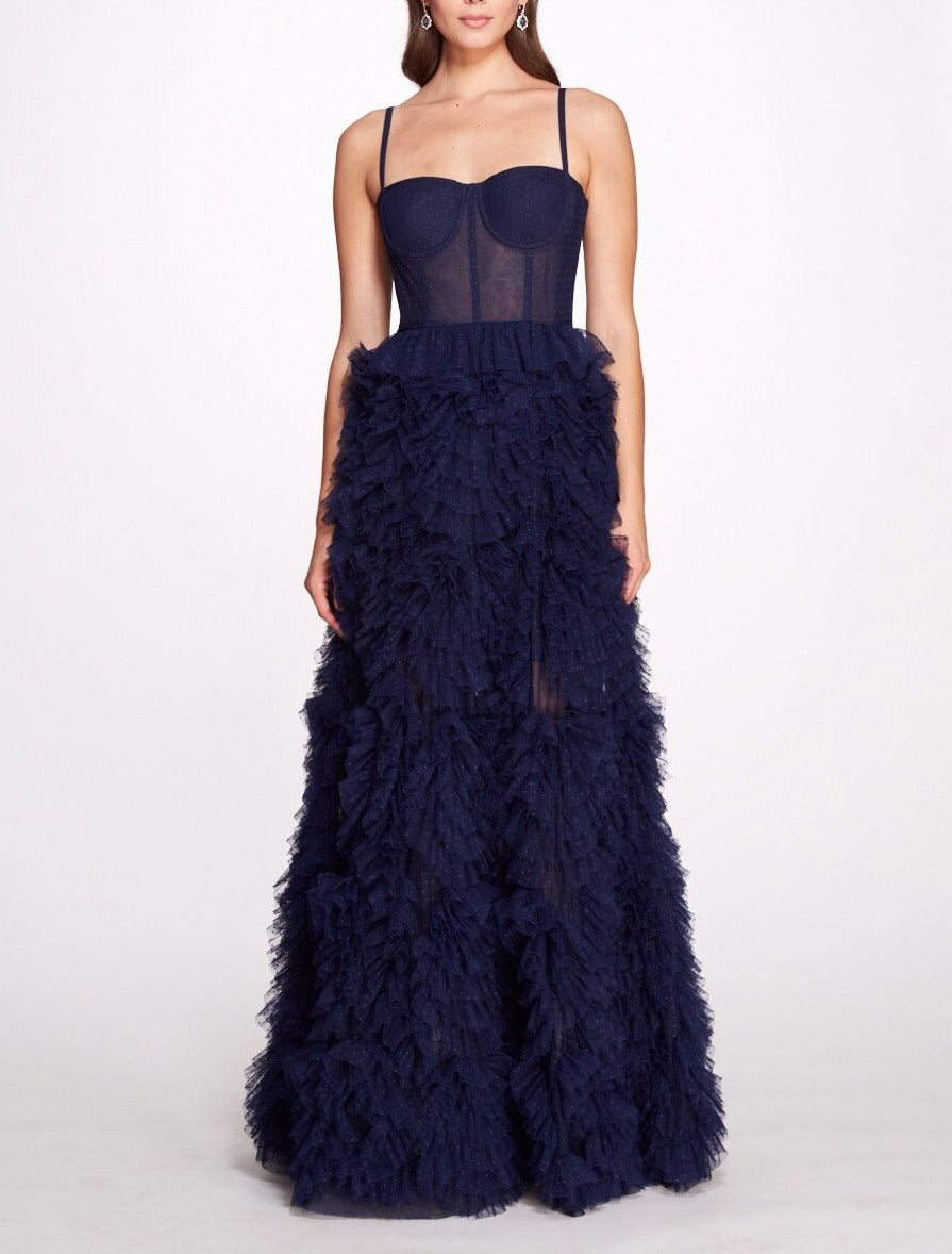 Layered Ruffles Tulle Ball Gown With Dot A - line Fluffy Prom Gown Elegant - LiveTrendsX