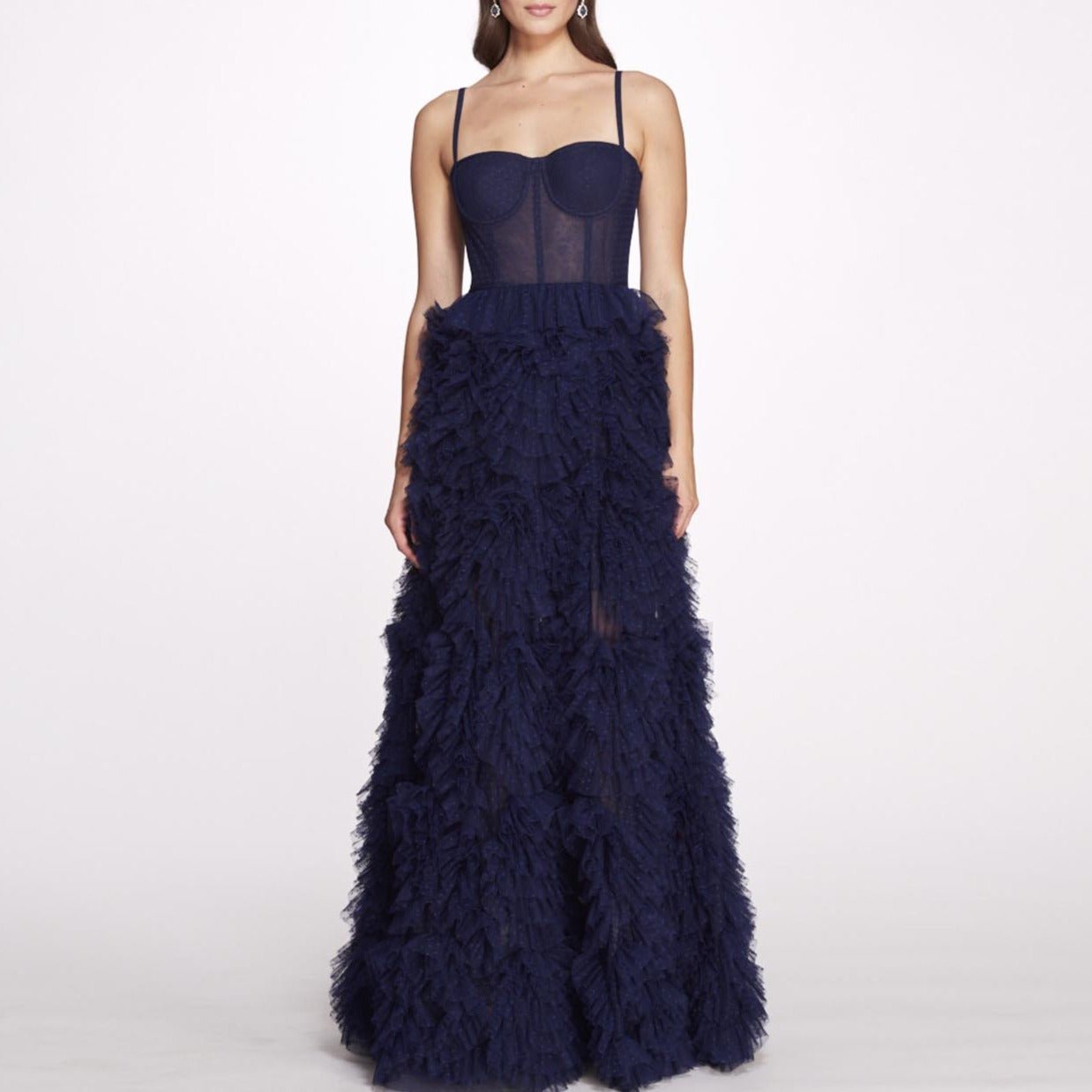 Layered Ruffles Tulle Ball Gown With Dot A - line Fluffy Prom Gown Elegant - LiveTrendsX