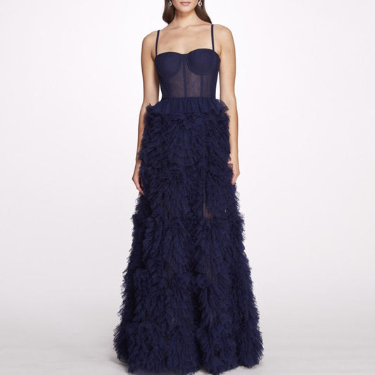 Layered Ruffles Tulle Ball Gown With Dot A - line Fluffy Prom Gown Elegant - LiveTrendsX