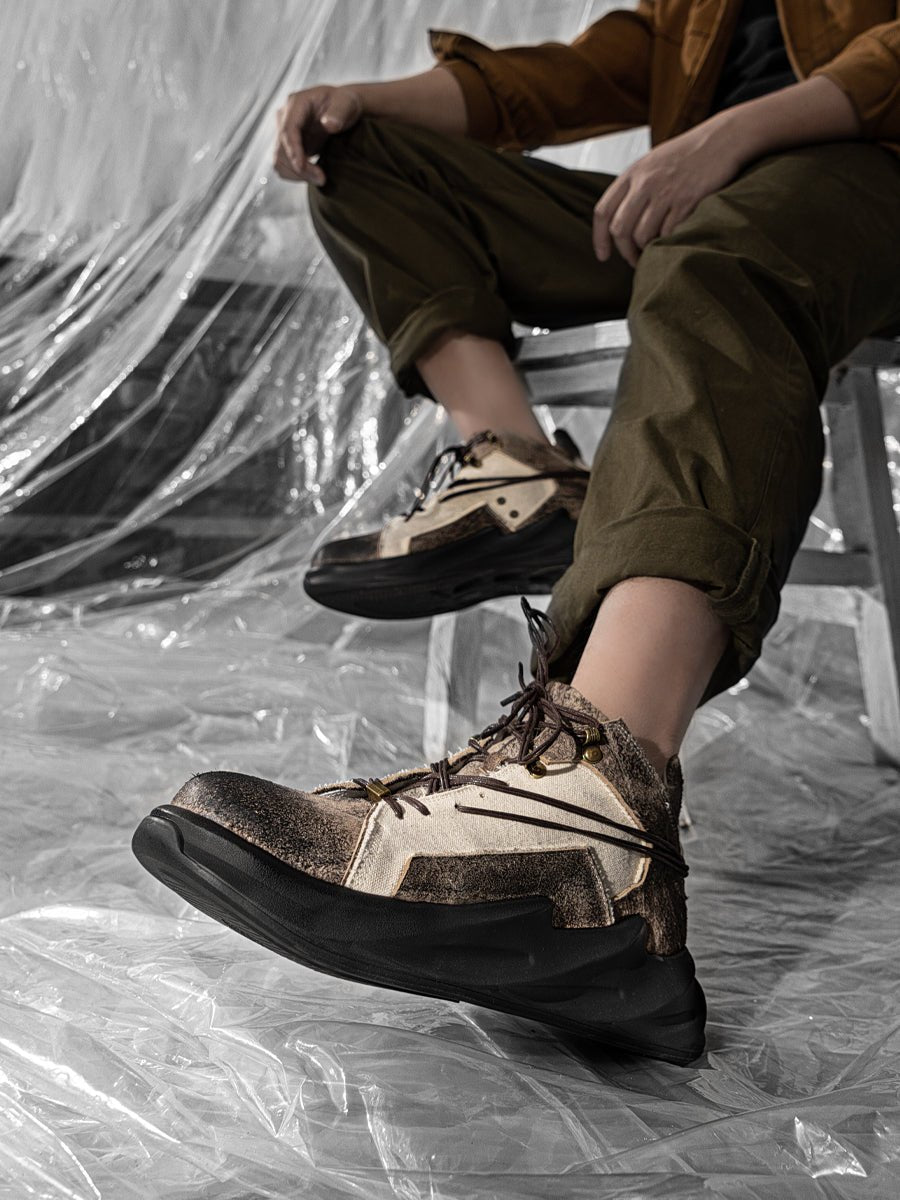 Leather inner heightened canvas dad shoes retro men's shoes - LiveTrendsX