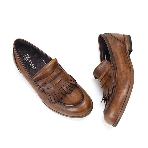 Leather retro tassel casual leather shoes handmade loafers - LiveTrendsX
