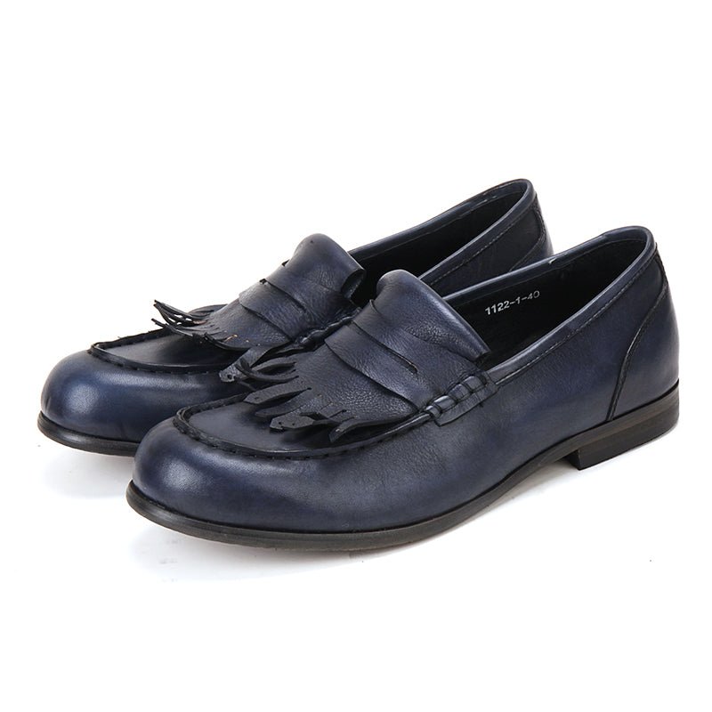 Leather retro tassel casual leather shoes handmade loafers - LiveTrendsX