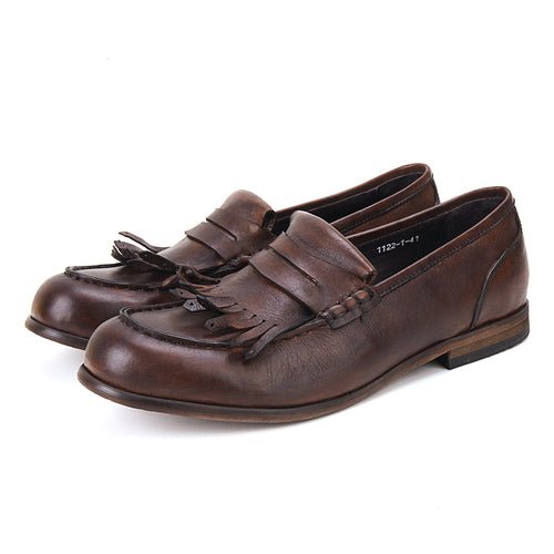 Leather retro tassel casual leather shoes handmade loafers - LiveTrendsX