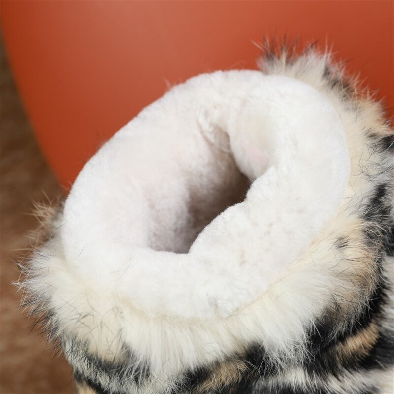 Leopard Fleece Snow Shoes Fluffy Lady's Bean Shoe Ankle Rivet Boots - LiveTrendsX