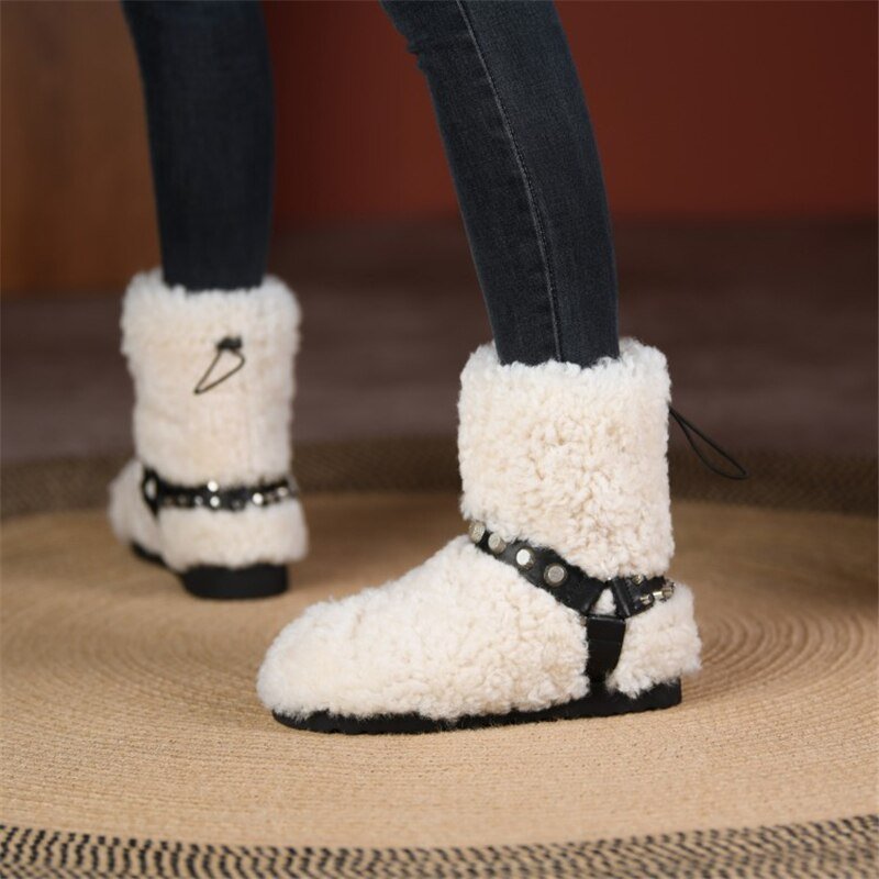 Leopard Fleece Snow Shoes Fluffy Lady's Bean Shoe Ankle Rivet Boots - LiveTrendsX