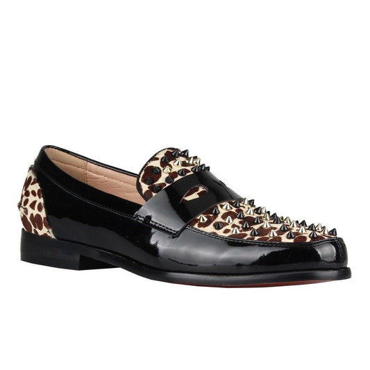 Leopard horse hair Spikes Mens Loafers Red Bottom - LiveTrendsX