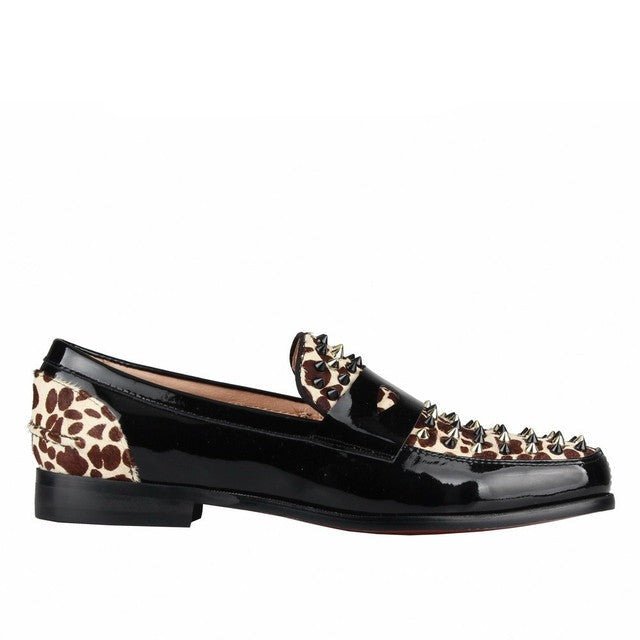 Leopard horse hair Spikes Mens Loafers Red Bottom - LiveTrendsX
