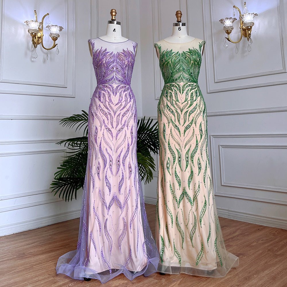Lilac Mermaid Elegant Beaded Gowns For Women - LiveTrendsX