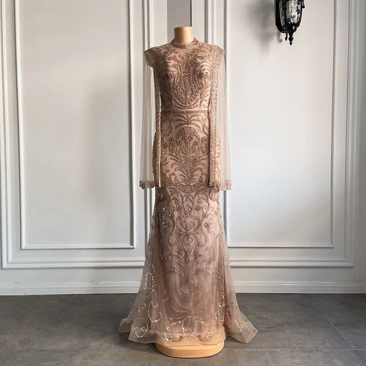 Long Champagne Evening Dress 2022 Mermaid Style Party Gowns - LiveTrendsX